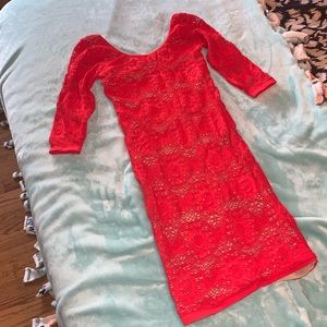 Arden B Red/nude body-con mesh dress M/L